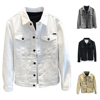 Buy Mens Tops Casual Denim Jean Jacket Solid Premium Cotton Button Up Slim Fit Coat. • 25.20£