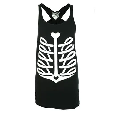 Buy Heartless Clothing Nautical Goth Ribcage Heart Print Black Tank Top  • 21.22£