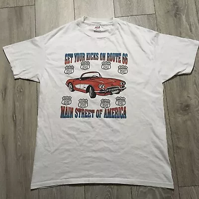 Buy Vintage Anvil Shirt XL Mens White Cotton Route 66 Single Stitch USA Made Graphic • 24.95£