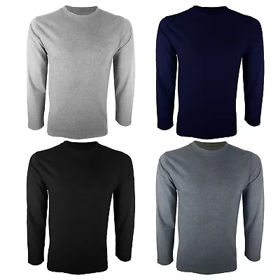 Buy PACK OF 2 X Mens T Shirts Crew Neck Long Sleeve Plain Tee Shirt • 7.99£