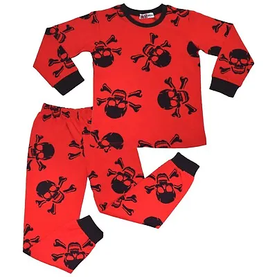 Buy Kids Girls Boys Red Skull N Bones Pyjamas PJs 2 Piece Cotton Set Nightwear • 9.99£