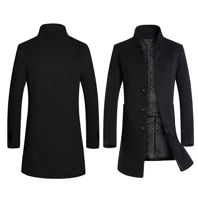 Buy Mens Jacket Warm Woolen Trench Coat Single Breasted Overcoat Long Outwear Winter • 23.59£