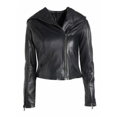 Buy Ladies Leather Cab Draped Hooded Bomber Jacket Sizes6,8,10,12,14,16 UK Sale • 191.99£