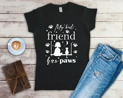 Buy My Best Friend Has Paws Ladies Fitted T Shirt Sizes Small-2XL • 12.49£