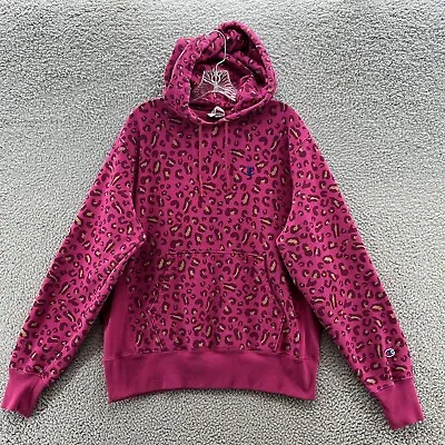 Buy Champion Reverse Weave Hoodie Womens Large Pink Leopard Print Relaxed Sweatshirt • 37.91£