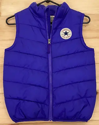 Buy Converse All Star Puffer Vest Jacket Full Zip Youth 10-12 Unisex Purple Solid • 10.25£