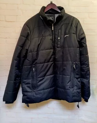 Buy Men's Slazenger Black Puffer Jacket Hidden Hood Size M - CG P11 • 7.99£