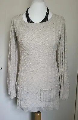 Buy Fat Face Size 10 Cream Cable Knit Glittery Jumper Long Line Pockets  • 12.95£