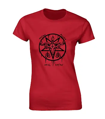 Buy Hail Satan Ladies T Shirt Devil Demon Ouija Board Pentagram Ghost Design Top • 7.99£