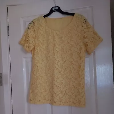Buy Ladies Pretty Patterned Yellow Double Layer T Shirt  12  Length  25   Peacocks. • 2.50£