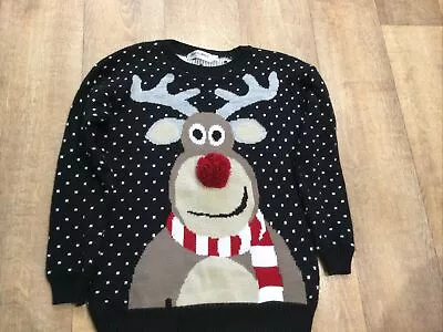 Buy Women's Black Reindeer Christmas Jumper Size Large 40 Inch Chest. • 8£