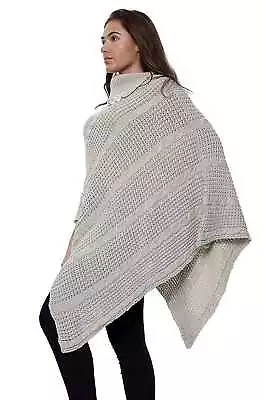 Buy Ladies 3 Buttons Poncho Wrap Knitted Cable Women Scarf Winter Cape Shawl Jumper • 11.99£