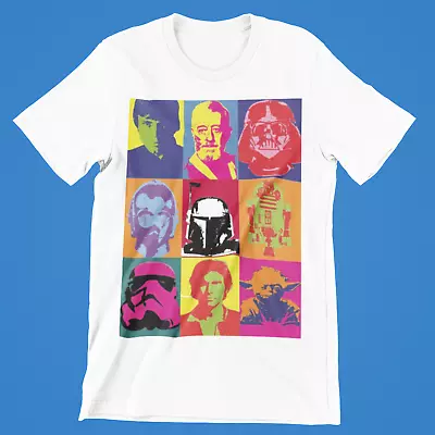 Buy Star Wars T-Shirt Pop Art Characters Movie Gift Retro Tee The Force Yoda Vader  • 5.99£