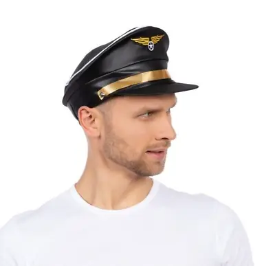 Buy Captain Pilot Hat Fancy Dress Costume Military Black Hat Roleplay • 4.99£