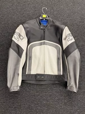 Buy Giudici Mens Motorcycle Leather Jacket - Black/White/Silver - UK 42 / EU 52 • 80£