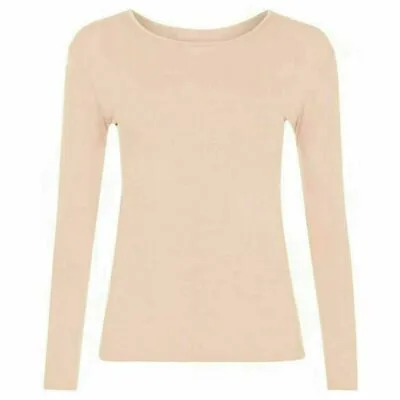 Buy Womens Ladies Long Sleeve Stretch Plain Scoop Neck T Shirt Top Assorted 8-26 • 6.99£