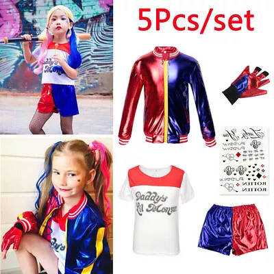 Buy Kids Girls Costume Suicide Squad Harley Quinn Fancy Dress Cosplay Costume Outfit • 13.98£
