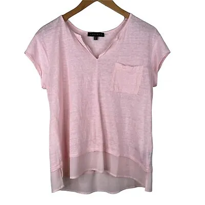 Buy Sanctuary V-Neck City Mix Uptown Linen Tee Short Sleeve Pink Women's M • 8.95£