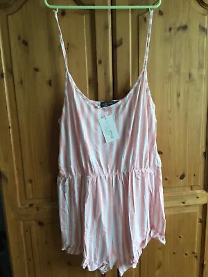 Buy Ladies All In One Coral And White Stripped Nightwear Size 22   • 3£