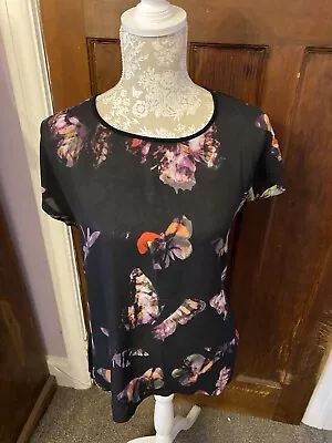 Buy TU Ladies Black Dragonfly And Butterfly T Shirt Size 10 • 3.50£