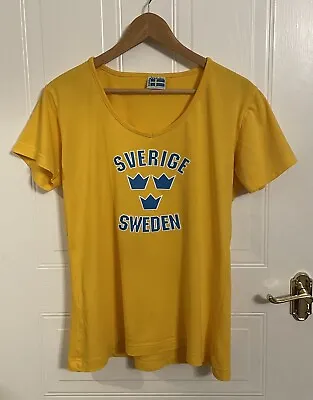 Buy SVERIGE SWEDEN Women’s Yellow & Blue Short Sleeve V Neck Sweden T-shirt UK L • 9.99£