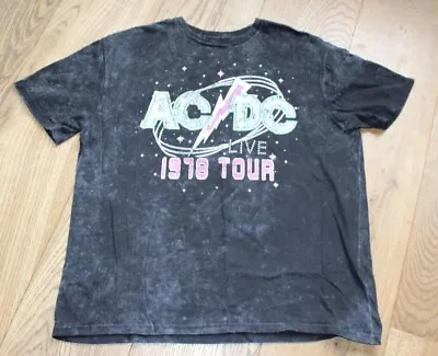 Buy Unisex Black Retro AC/DC Distressed Short Sleeved Band Oversized T-shirt Small • 4.99£