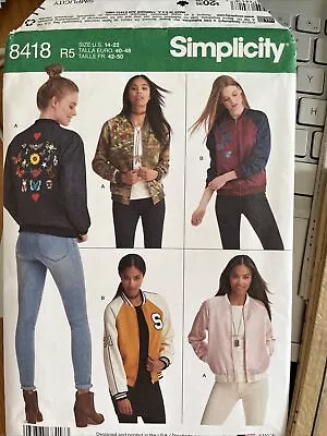 Buy SIMPLICITY 8418 LINED BOMBER JACKET Misses Sewing Pattern Sizes 14-22 • 0.99£