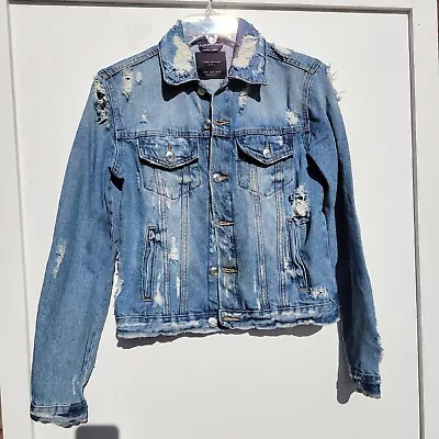 Buy Zara Trafaluc Jean Jacket Ripped Light Wash Destroyed Womens Size Small  • 23.87£