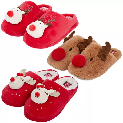Buy Women's Novelty Christmas Slippers Mule Style Xmas Reindeer Fun Gift For Her  • 12.99£