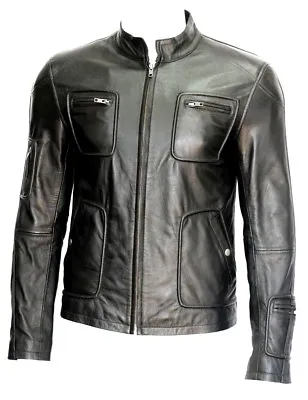 Buy Kirk Mens Classic Biker Fitted Star Trek Style Black Soft Napa Leather Jacket • 109£