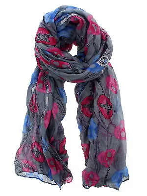 Buy Zac's Alter Ego Long Lightweight Wrinkled Scarf With Chains, Crosses & Skulls • 10.69£