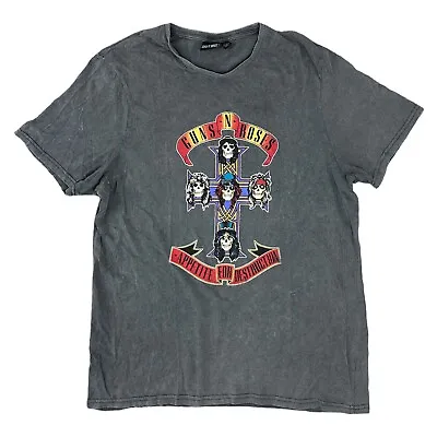 Buy Guns N Roses T-Shirt Appetite For Destruction Graphic Print Grey Mens Large • 14.99£