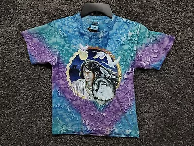 Buy Vintage Native American Wolf Tie Dye T Shirt Youth 14 / 16 90s Single Stitch • 23.60£