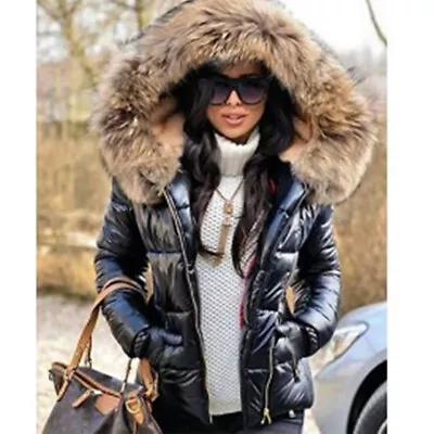 Buy Womens Winter Warm Quilted Padded Parka Short Fur Collar Hooded Coat Jacket • 23.99£