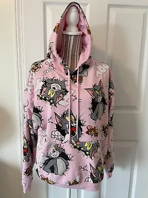 Buy Tom And Jerry Womens Pink All Over Print Drawstring Hoodie, Size Medium • 12.28£
