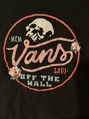 Buy VANS Crop Top Shirt Women XL Black Skull Roses Crew Neck Off The Wall T Shirt • 13.26£