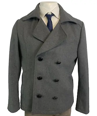 Buy GIORGIO COAT JACKET LARGE GREY Pea Wool Blend Midi Double Breasted Casual • 31.98£