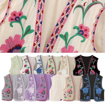 Buy Ladies Boho Vintage Floral Vest Coat Embroidery Short Cardigan Jacket Tops • 13.99£