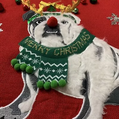 Buy Ugly Christmas Sweater Women Size 2X Bulldog W/ Hair Antlers Bells Bow & Sequins • 28.94£
