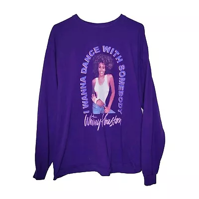 Buy Whitney Houston 100% Cotton Purple Long Sleeve Graphic T Shirt Women's XL • 9.63£