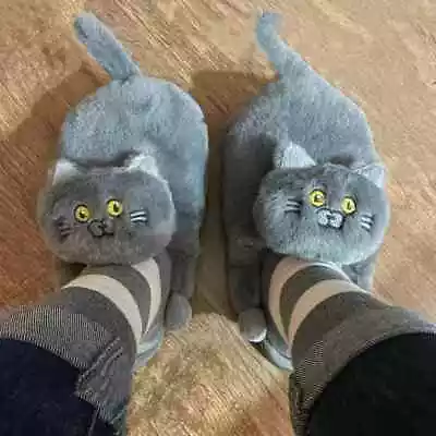 Buy Cuddly Hug Cat Slippers Women Men Winter Home Slides Kawaii Floor Shoes Furry • 25.15£