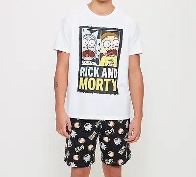 Buy MENS Size L Rick And Morty Summer  Pyjamas Pjs Large White Black NEW 2661 • 14.63£