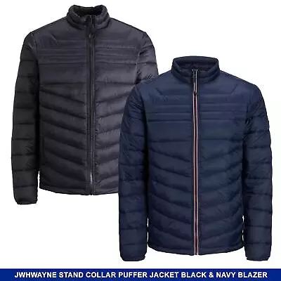 Buy Jack & Jones Men's Stand Collar Puffer Jacket, Crewneck, Full Zip Black Or Navy • 23.49£