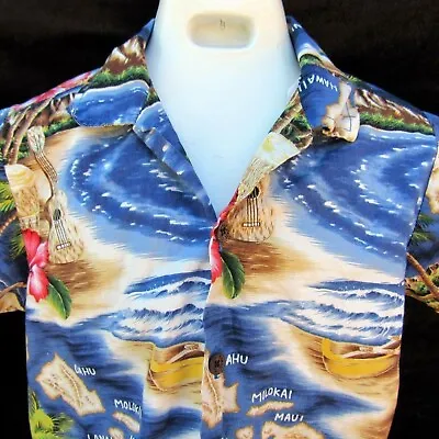 Buy RJC Hawaiian Aloha Shirt Size 7 Ukelele Outrigger Diamond Head Hibiscus Surf • 12.06£