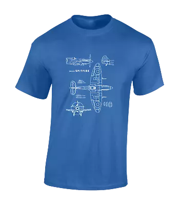 Buy Spitfire Blueprint Mens T Shirt Raf Air Force Pilot Usa Army Cool Retro Design • 8.99£