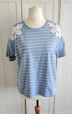 Buy New Look Blue & White Stripe Embroidered Lace Top Size 14 • 6.99£