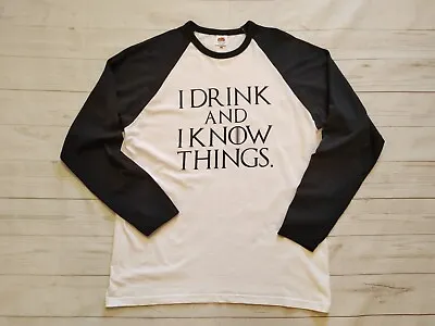Buy Game Of Thrones I Drink And I Know Things Men's Long Sleeve Raglan T-shirt Sz L • 9.99£