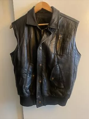 Buy Leather Biker Jacket Vest Vintage Hand Painted Punk Cut Off Battle Vest Rare • 70£