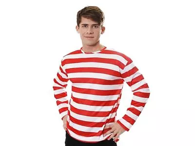 Buy Halloween Red & White Adults Striped Jumper - Adult Red Mens Fancy Dress Costume • 9.50£