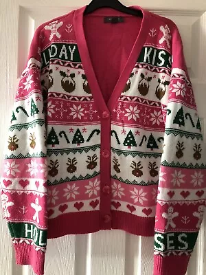 Buy New Look Size L 20 Pink Mix Christmas Cropped Cardigan Nwot • 25£